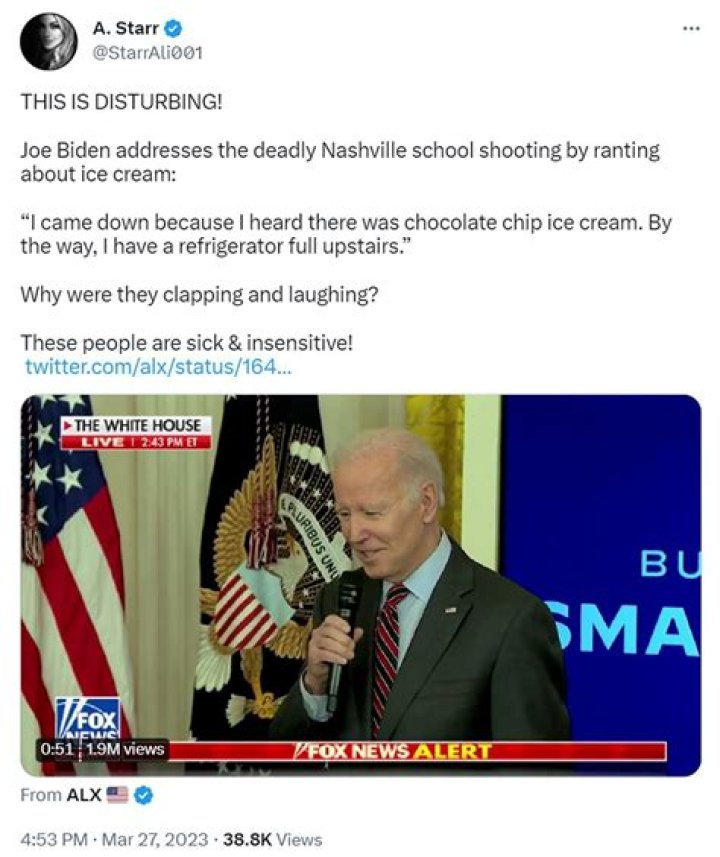 
“This is a sick sick man”: Netizens enraged after Biden jokes about ice cream in first statement on Nashville shooting 